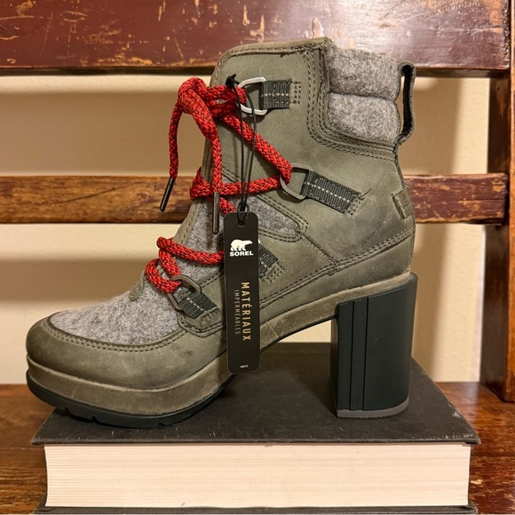 SOREL Blake Lace Quarry Waterproof Hiker Bootie Quarry Gray Red Laces - Picture 5 of 15